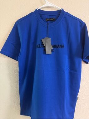 Dolce & Gabbana Cobalt Blue Embroidered Logo Crewneck Tee